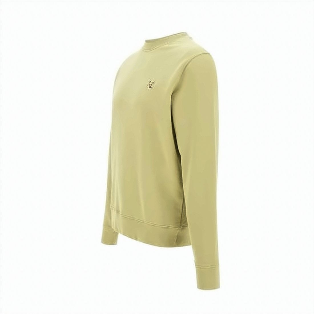 Maison Kitsuné Long-Sleeve Crewneck Sweatshirt In Light Olive With Embroidered Fox Emblem