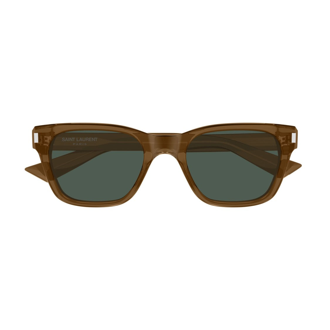 Saint Laurent Rectangular Brown Acetate Sunglasses With Dark Green Lenses