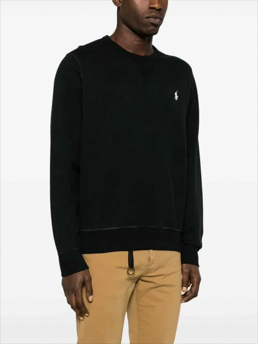 Polo Ralph Lauren Black Crewneck Sweater With Embroidered Logo And Ribbed Hem
