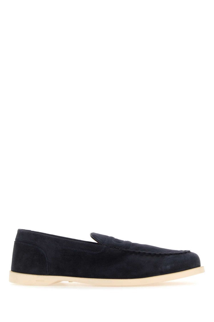 John Lobb Navy Blue Suede Pace Loafers
