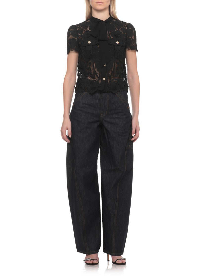 Self-Portrait Black Lace Bow Collar Blouse