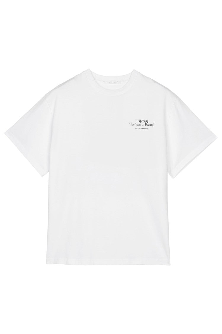 Cecilie Bahnsen Graphic-Printed White Jersey T-Shirt With Ribbed Neckline