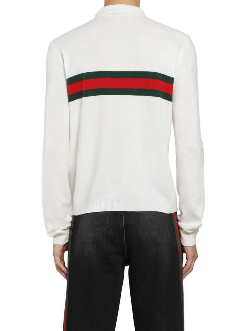 Gucci Long-Sleeve Polo Shirt With Classic Collar And Striped Design