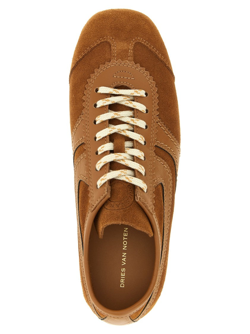 Dries Van Noten Suede Sneakers With Leather Accents And Scalloped Edges