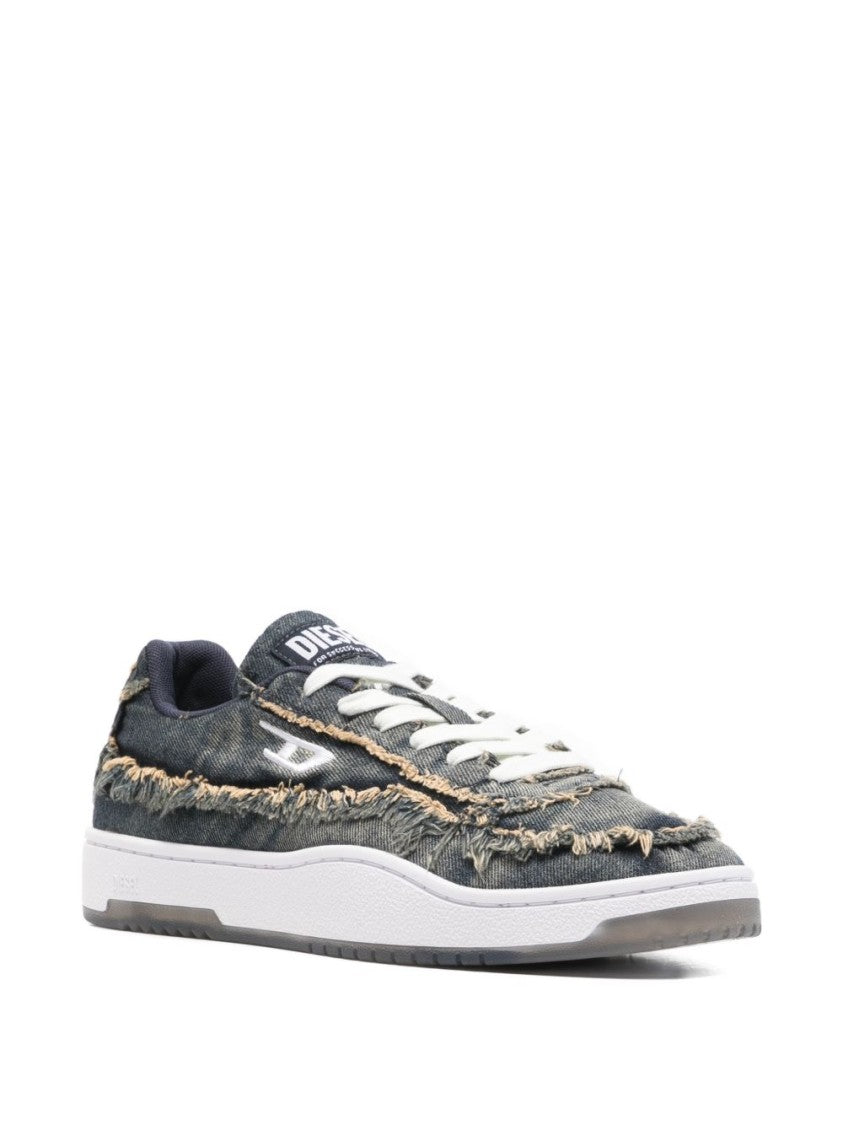 Diesel Distressed Denim Sneakers With Frayed Edges And Translucent Outsole