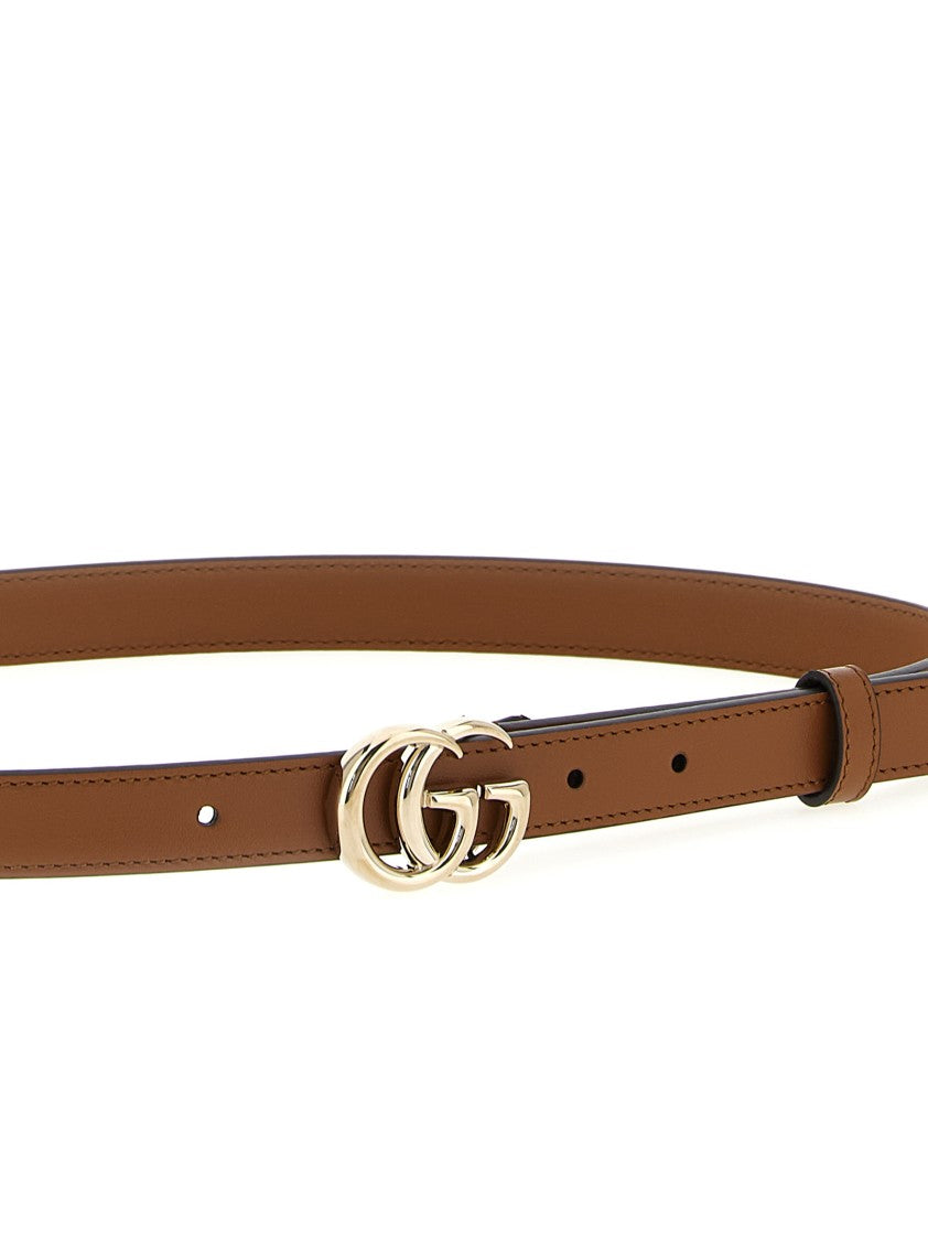Gucci Brown Calfskin Leather Gg Marmont Belt