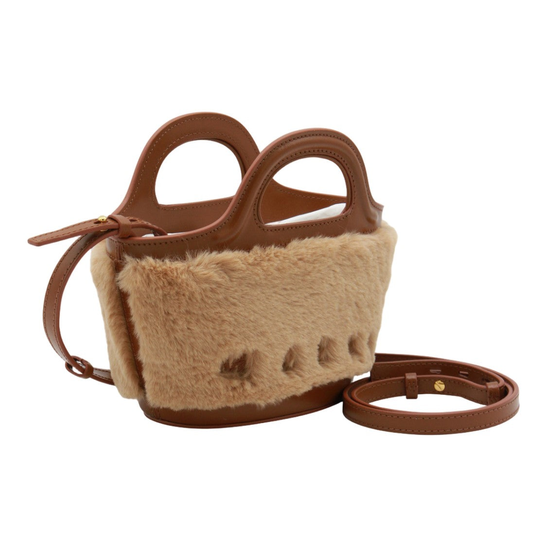 Marni Plush Beige Handbag With Structured Leather Accents