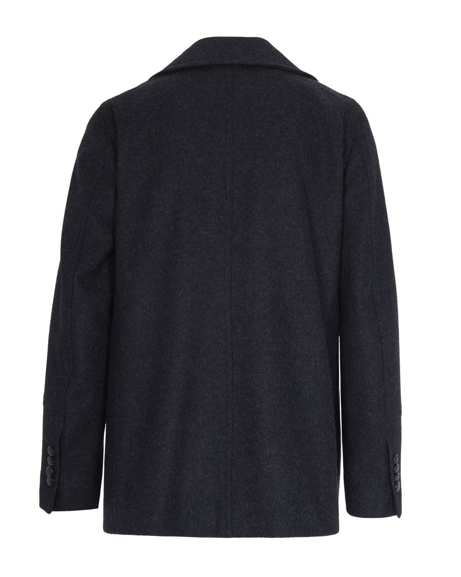 Suithomme Double-Breasted Black Wool Blend Coat With Large Notch Lapel