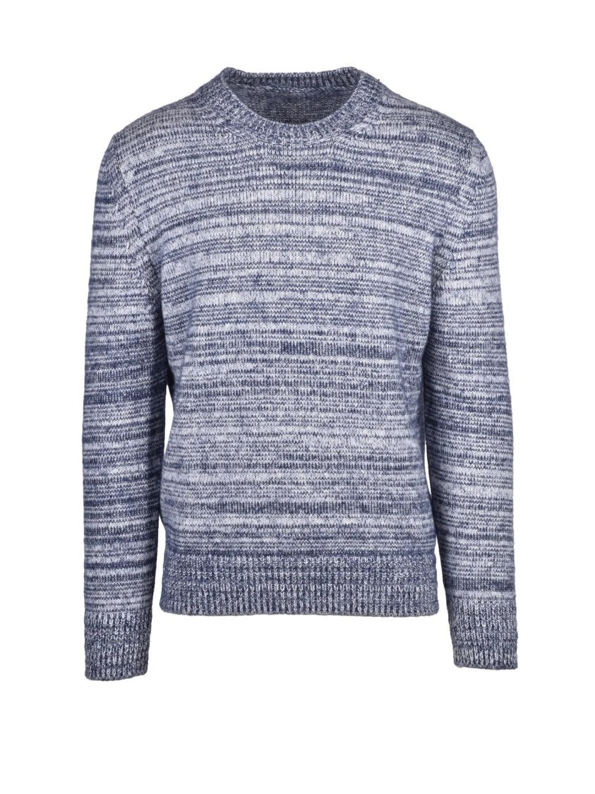 Dondup Blue Textured Knit Mohair-Cotton Blend Crewneck Sweater