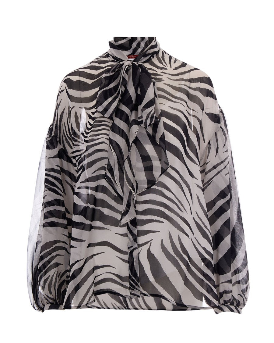 Max Mara Silk Chiffon Blouse With Scarf Collar And Balloon Sleeves