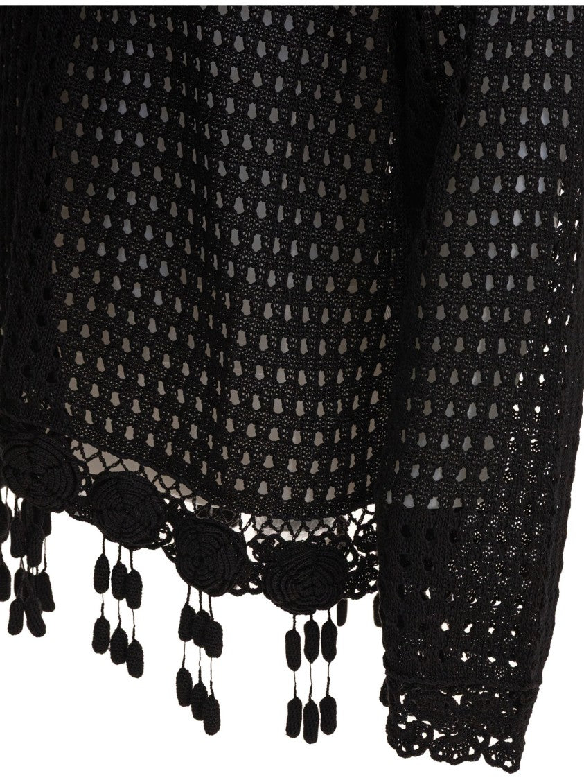 Bode Black Crochet Shirt With Tassel Details