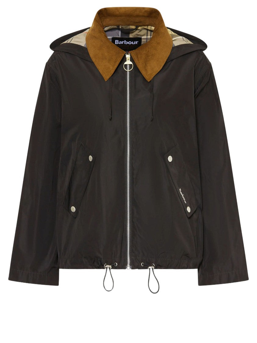 Barbour Nylon Weaver Jacket With Tartan Lining And Adjustable Hem