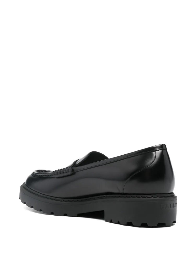 Bally Black Polished Leather Penny Loafers