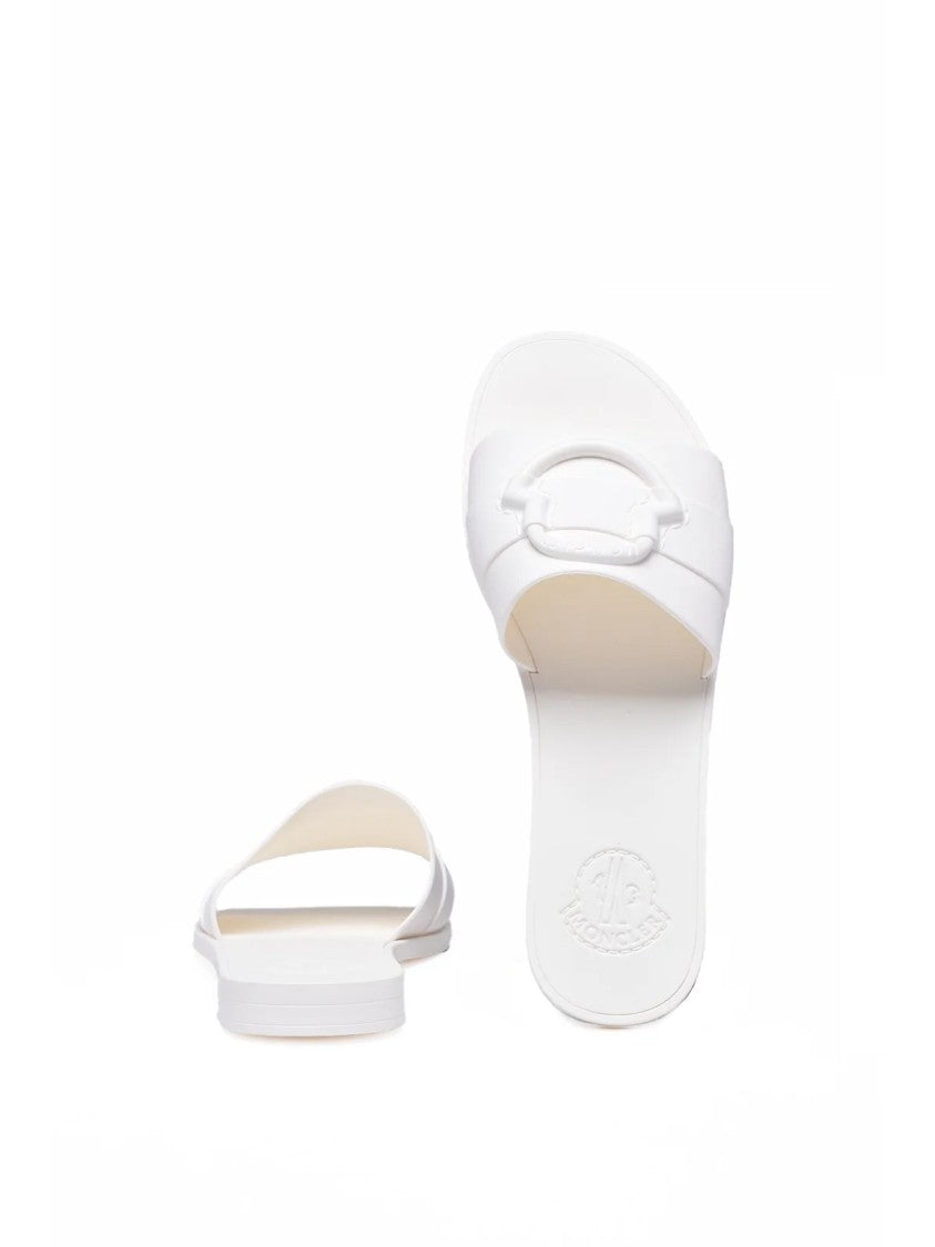 Moncler White Embossed Logo Rubber Slides