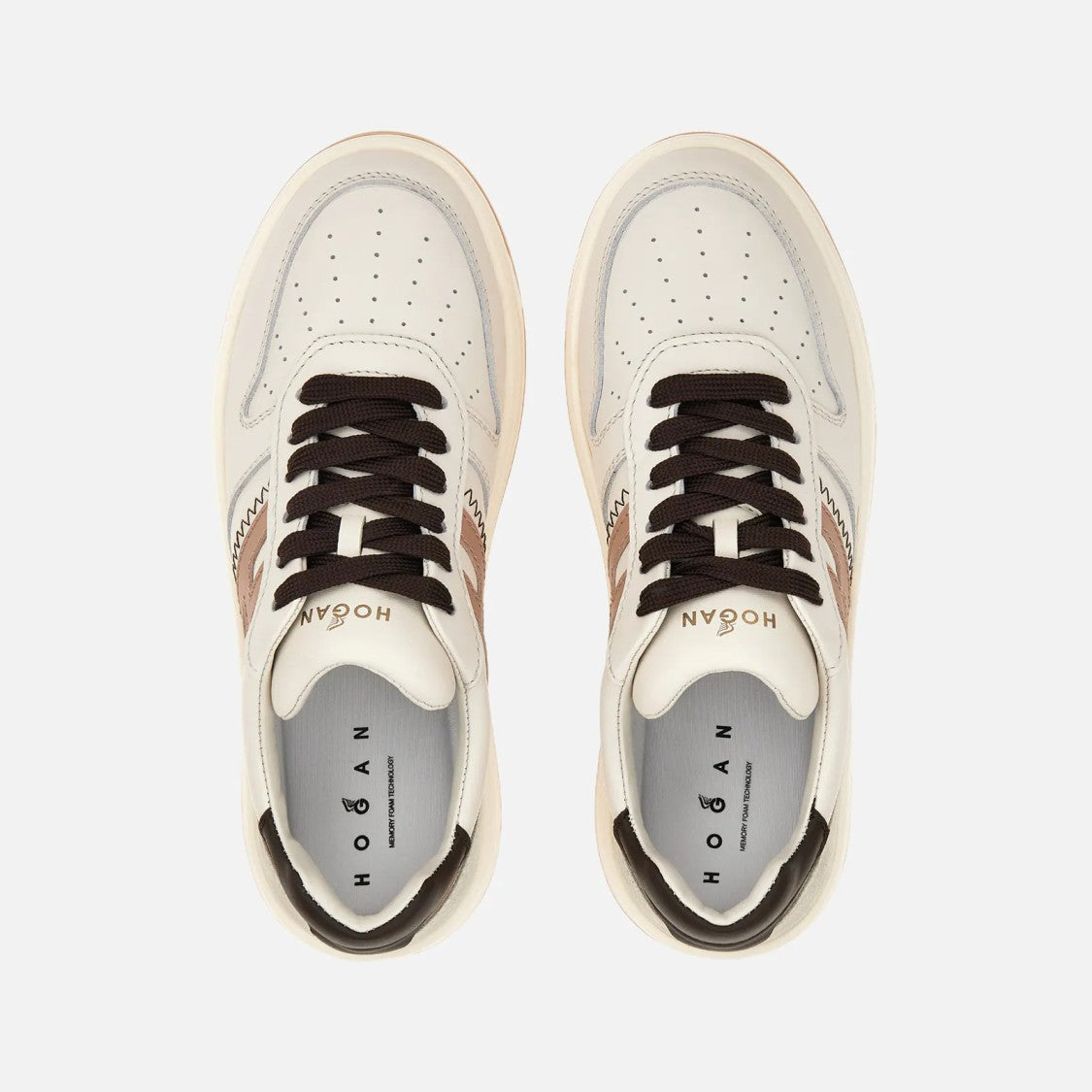 Hogan Ivory And Taupe Leather Sneakers