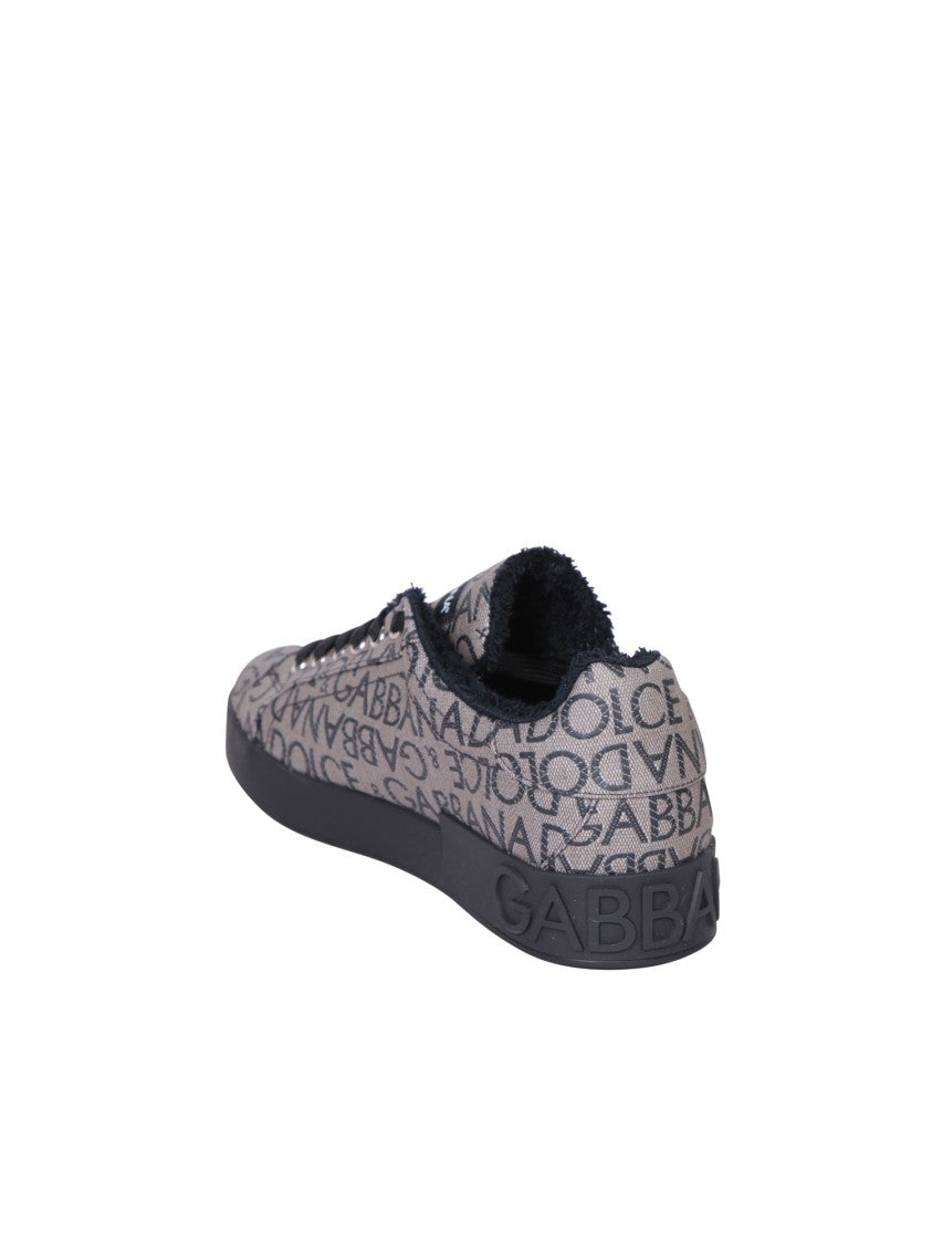 Dolce & Gabbana Brown Portofino Sneakers With All-Over Logo Print