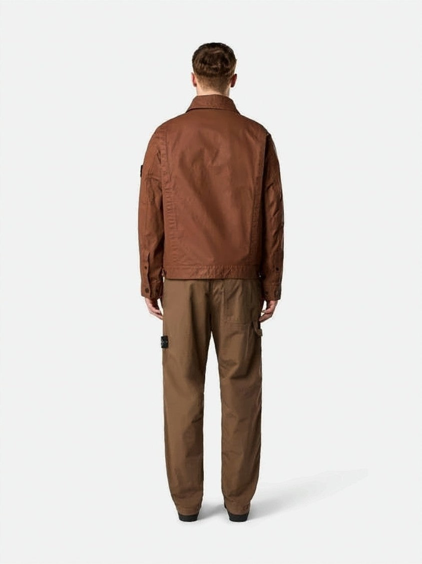 Stone Island Boxy Brown Jacket With Classic Collar And Utility Pockets