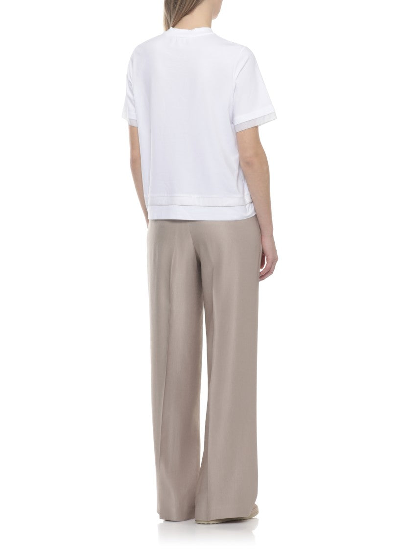 Peserico White Cotton Embellished T-Shirt