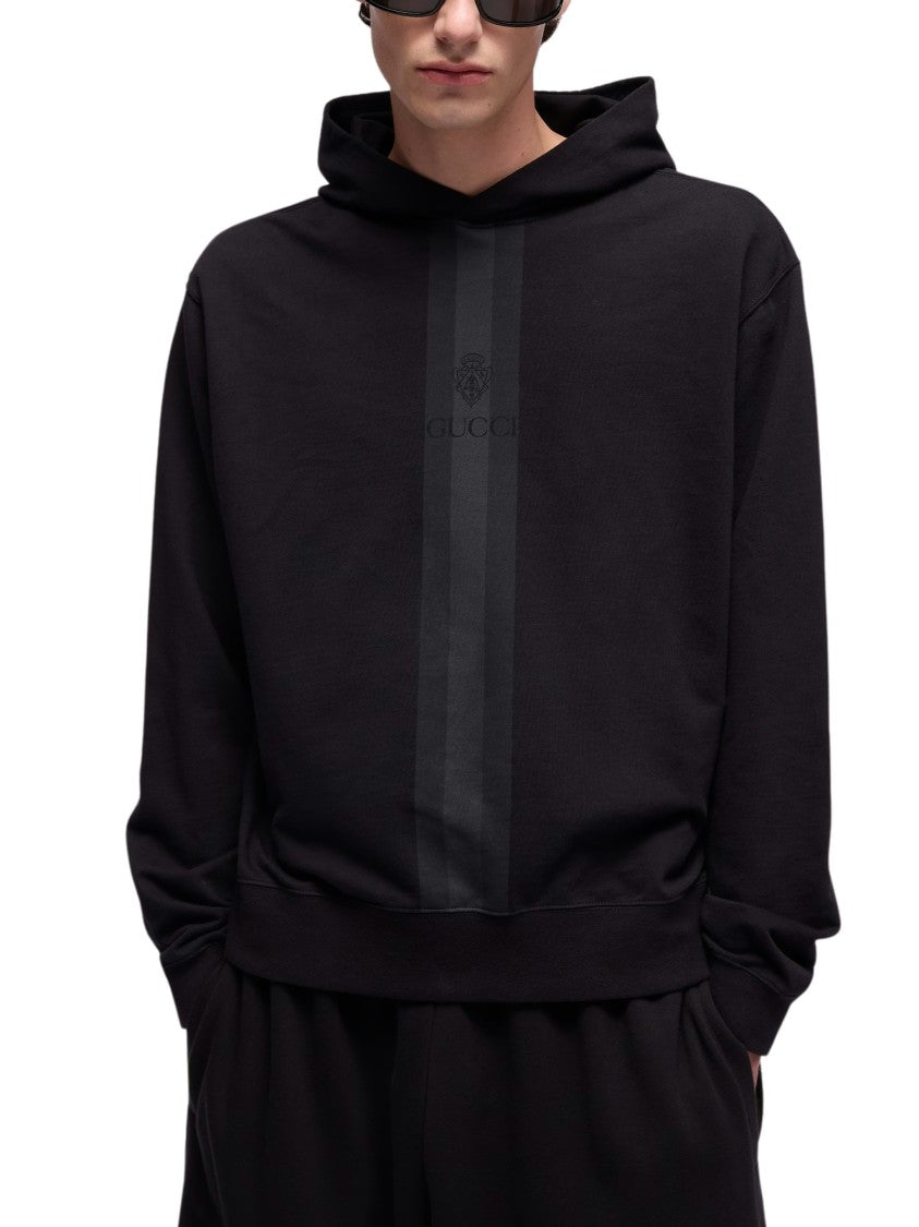 Gucci Black Muted Web Crest Print Cotton Hoodie