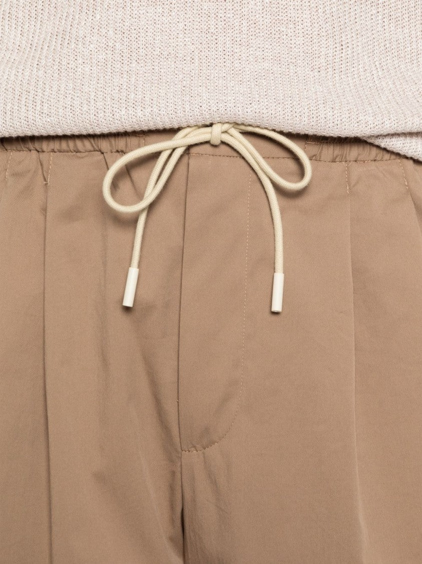 Pt Torino Beige Cropped Pants With Drawstring And Pleated Front