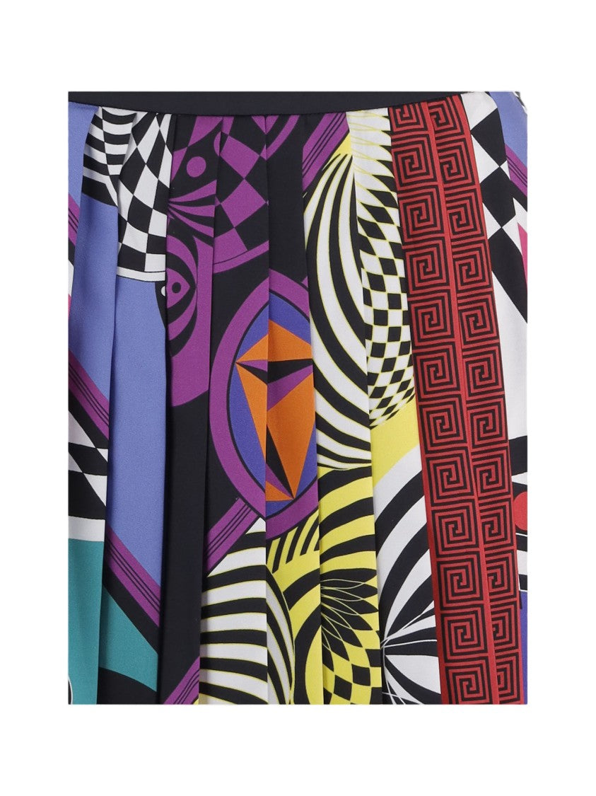 Versace Multi Pleated Medusa Button Silk Mini Skirt
