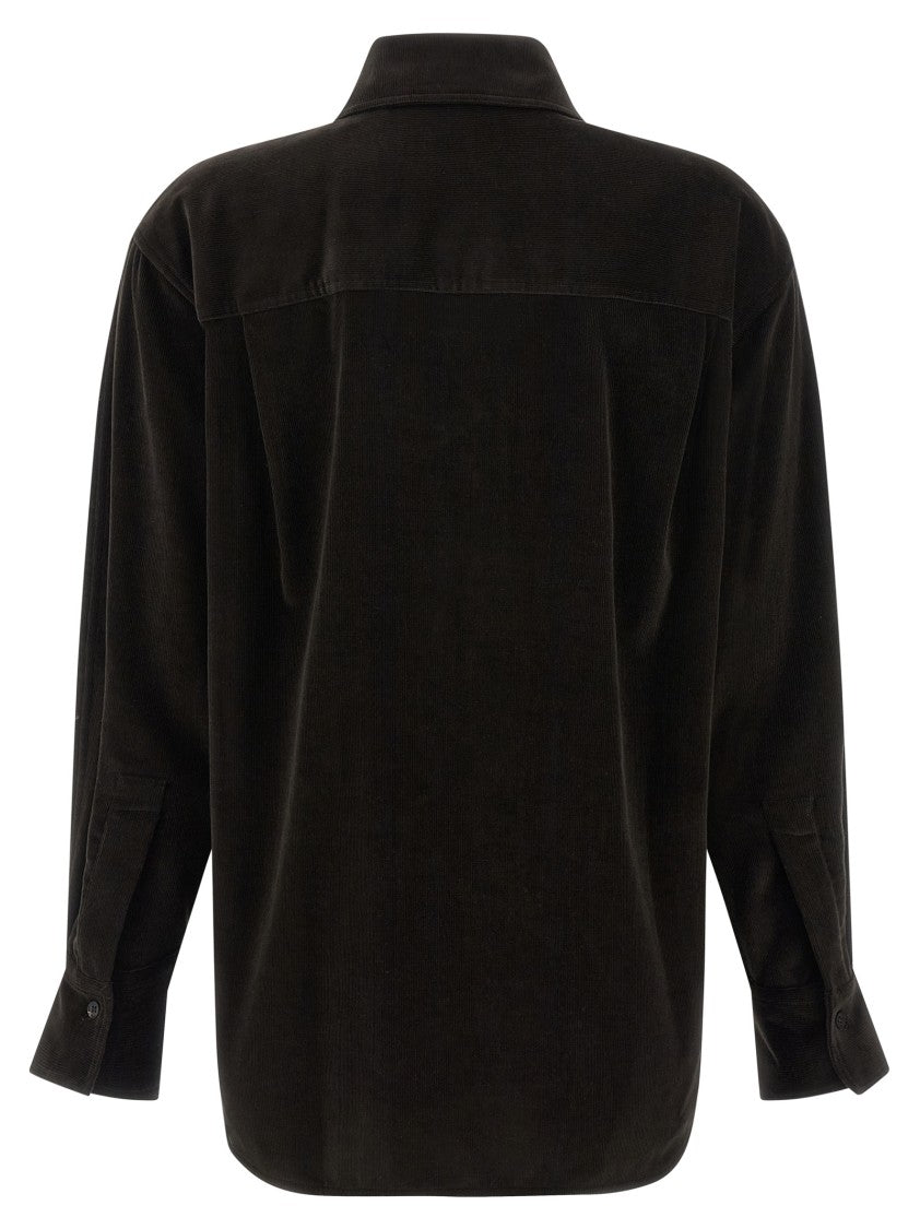 Ferragamo Striped Velvet Overshirt With Lavallière Collar