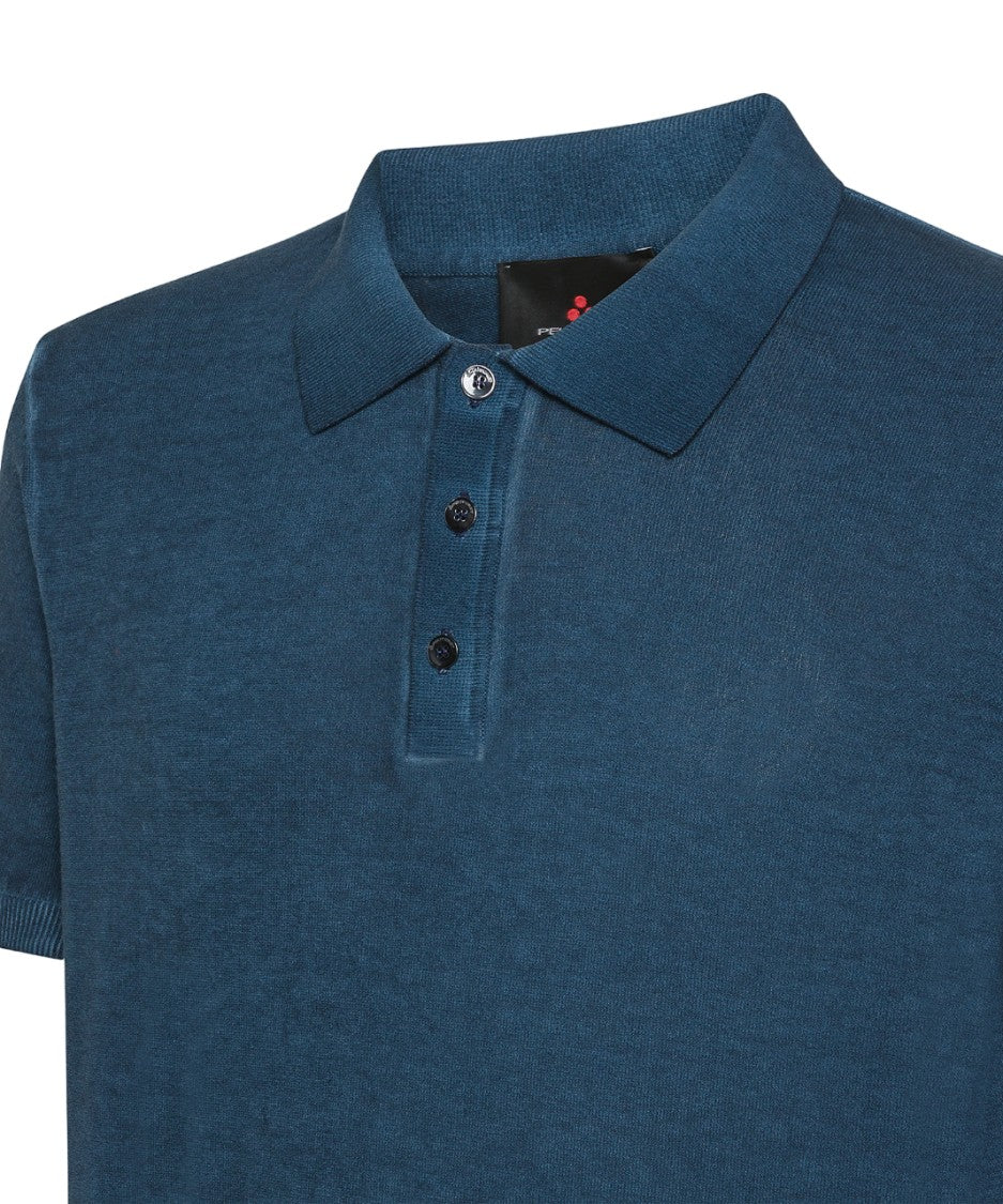 Peuterey Classic Blue Polo Shirt Shaved Crepe