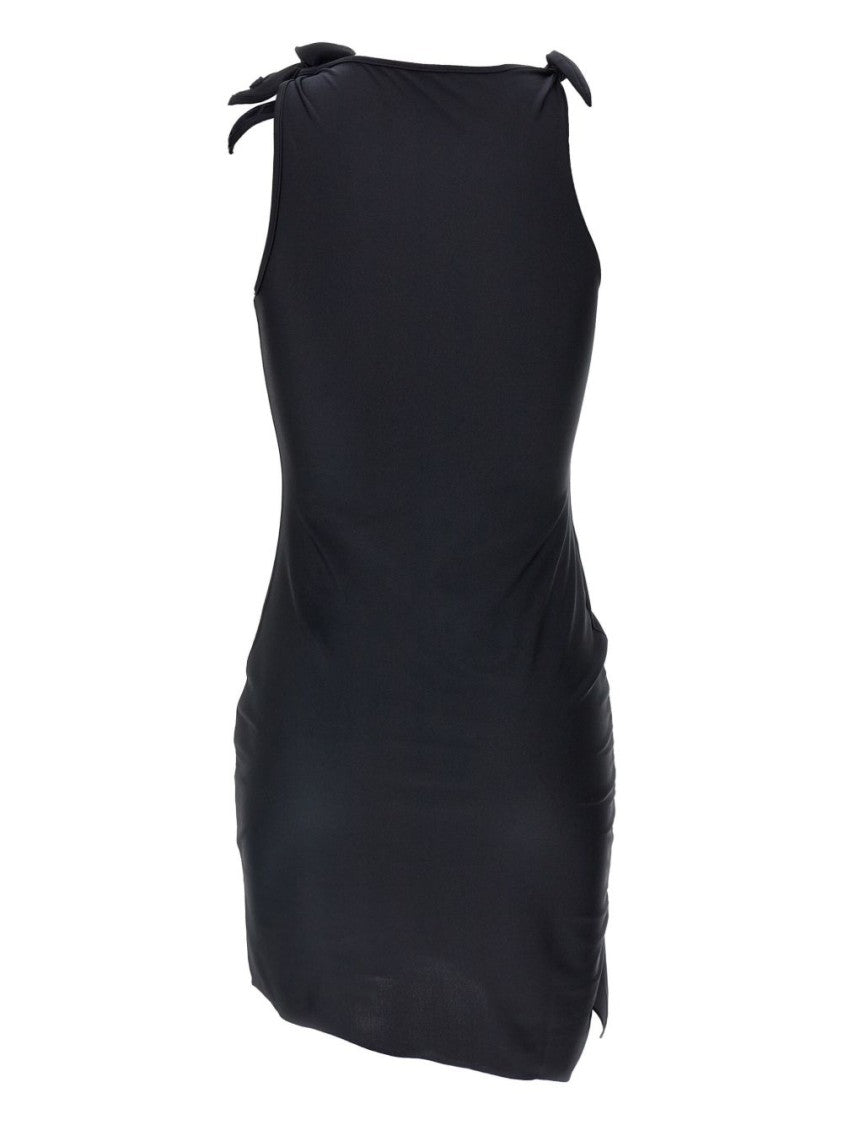 Coperni Black Faux Flower Square Neck Dress