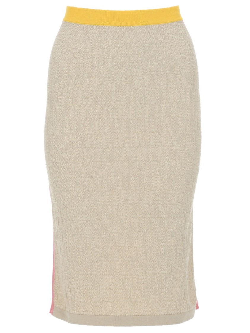 Fendi Knee-Length Textured Skirt With Contrasting Waistband