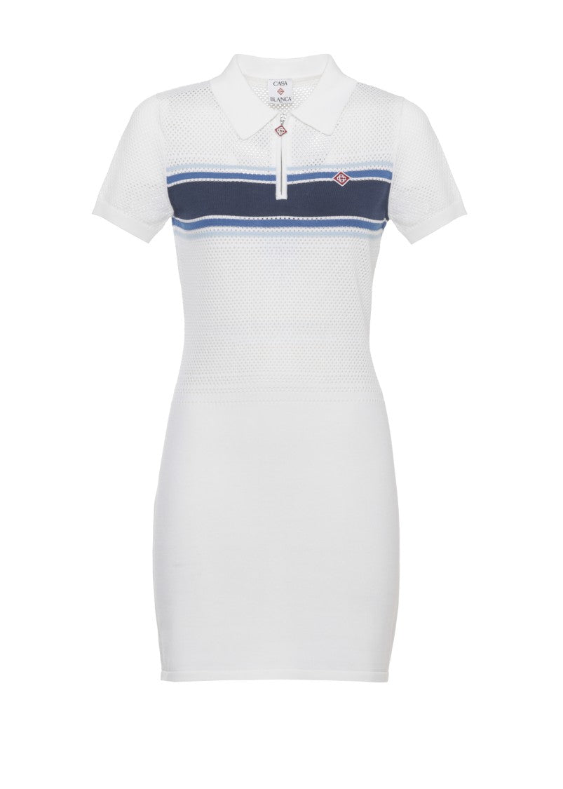 Casablanca Perforated Cotton Mini Dress With Logo Patch