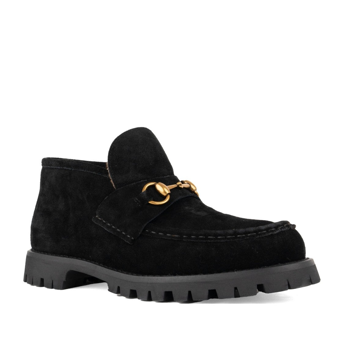 Sergio Moretti Black Wool-Lined Gold-Tone Bit Suede Boots