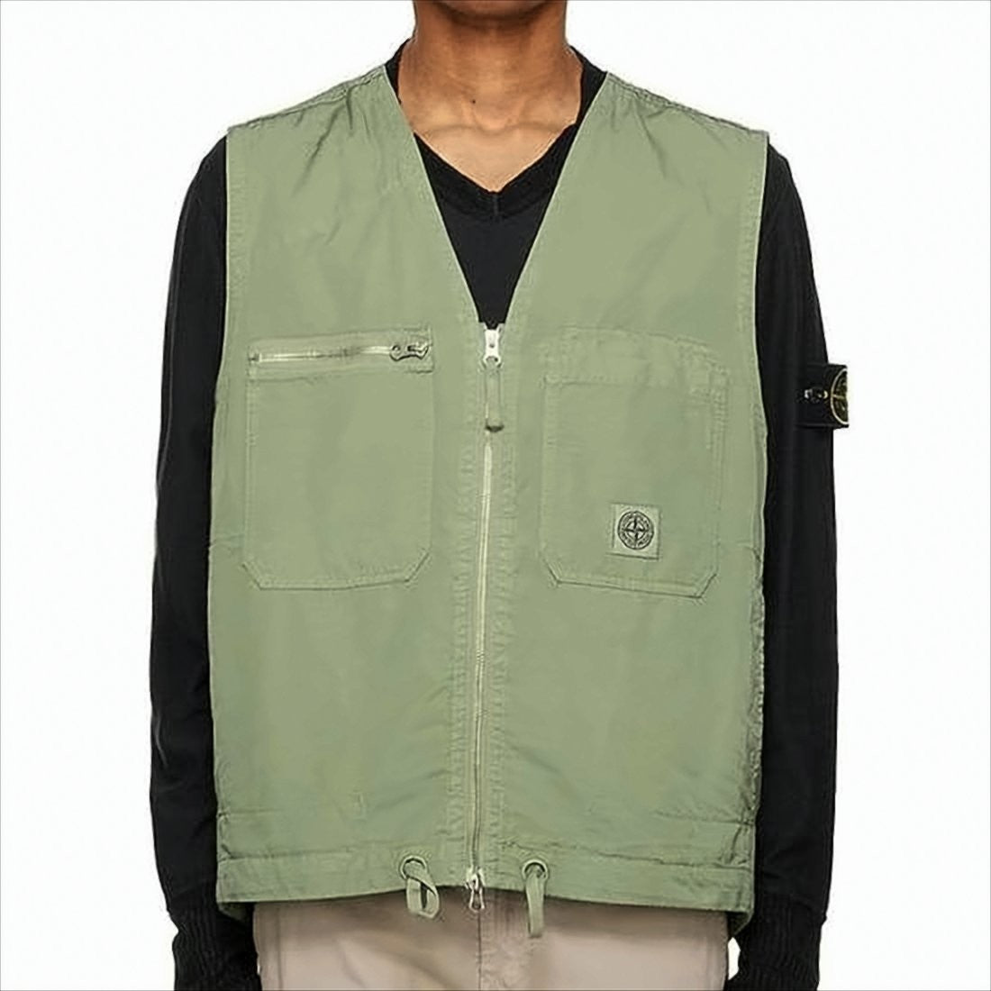 Stone Island Sleeveless Green Vest With Zipper Closure