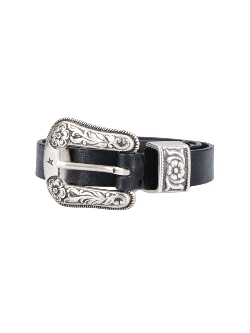 Golden Goose Black Western Buckle Leather Belt