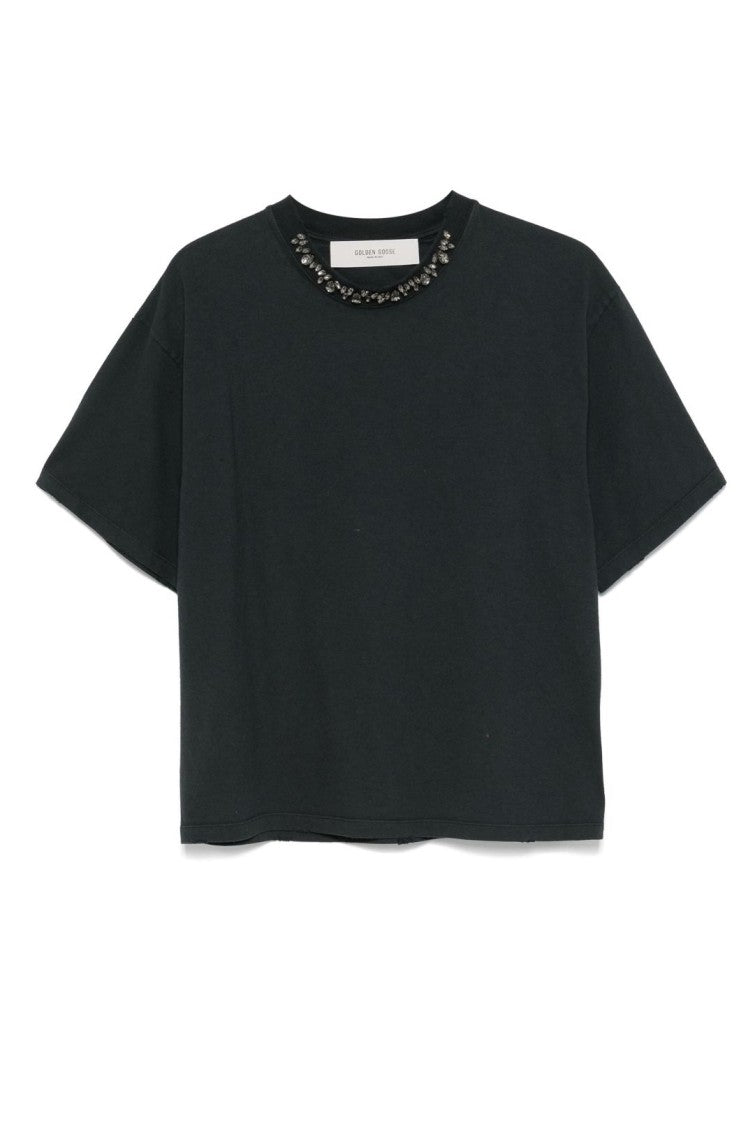 Golden Goose Boxy Black T-Shirt With Decorative Embellishments