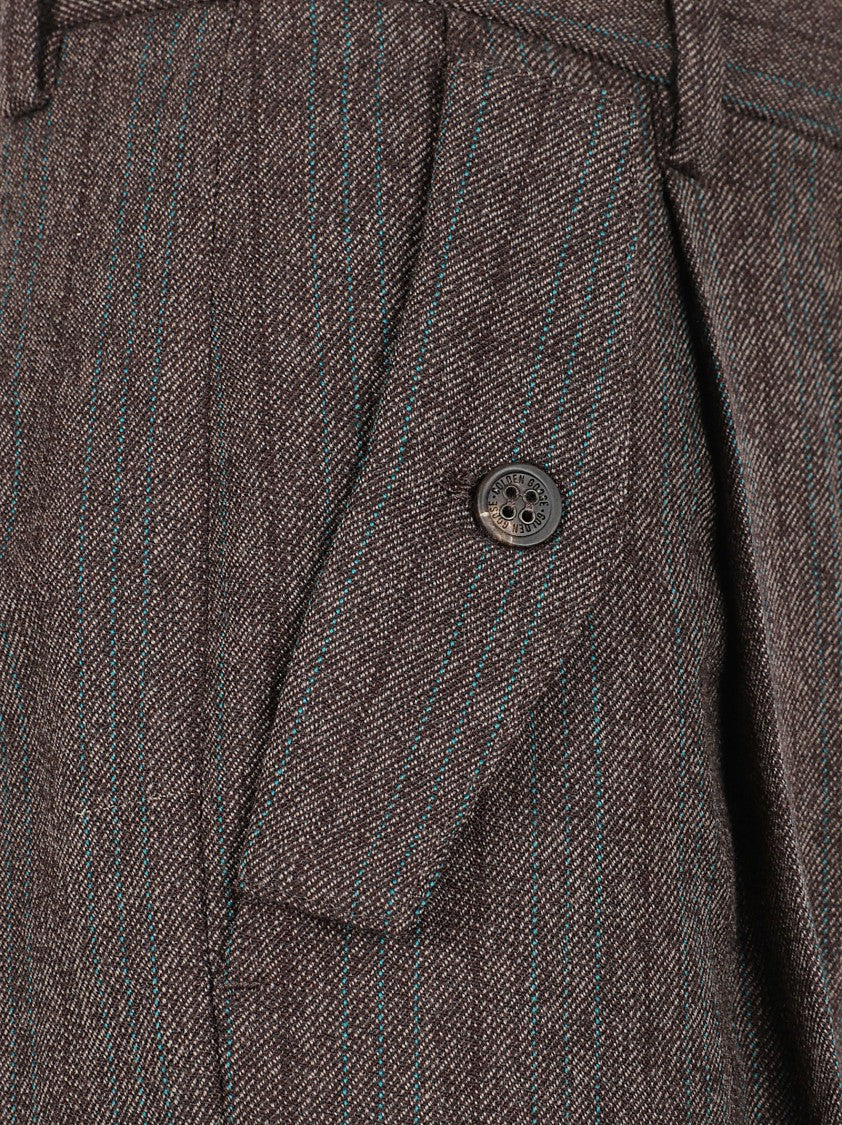 Golden Goose Brown Pinstripe Tailored Trousers With Pleated Front