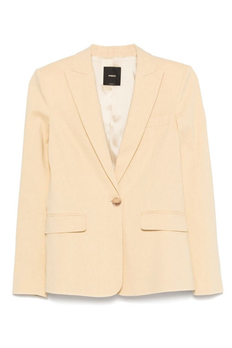 Pinko Yellow Single-Button Peak Lapel Linen-Blend Blazer