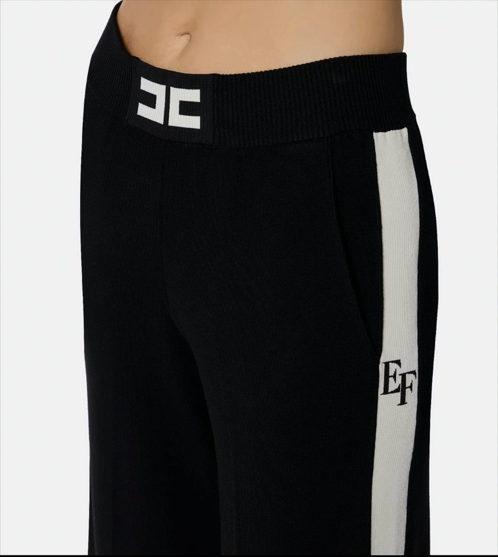 Elisabetta Franchi Palazzo Fit Viscose Trousers With Shiny Accents