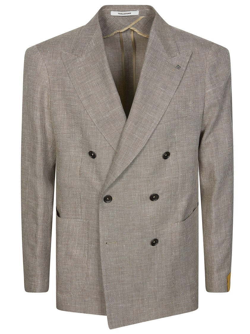 Tagliatore Beige Linen-Cotton Double-Breasted Blazer