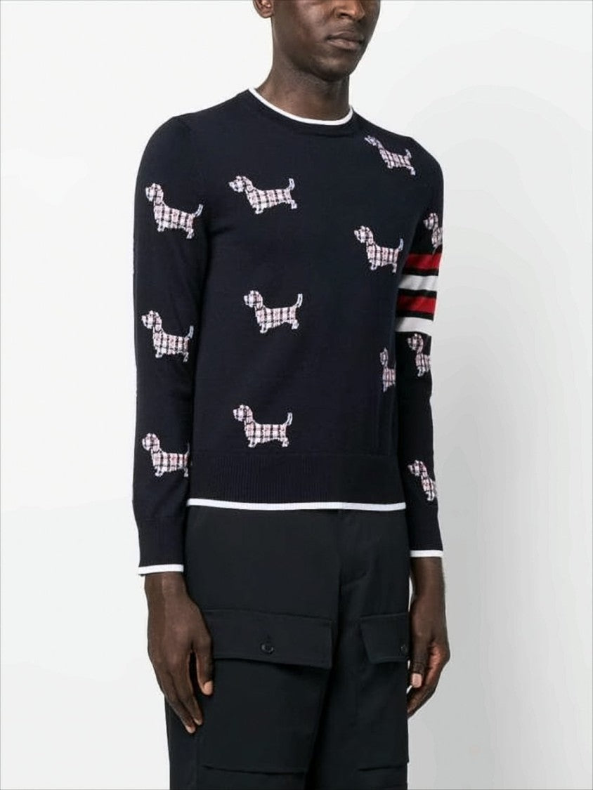 Thom Browne Playful Wool Blend Sweater With Dog Motifs