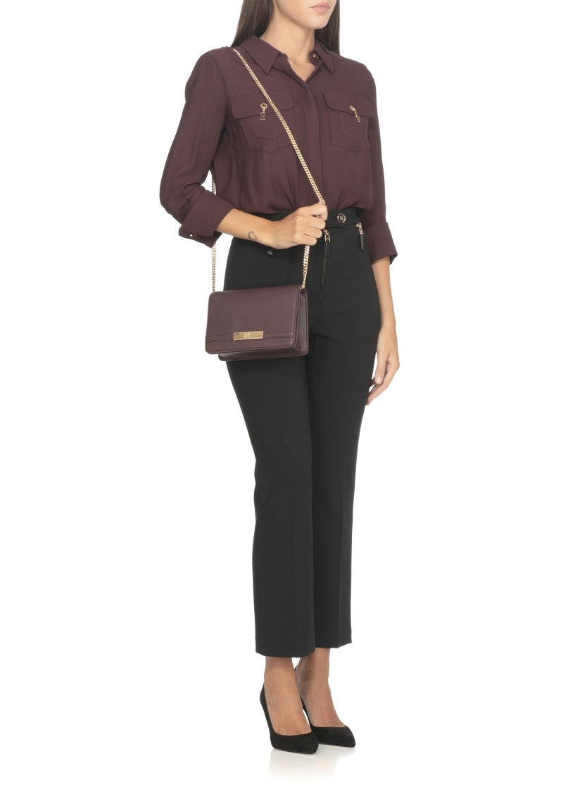 Elisabetta Franchi Pebbled Bordeaux Shoulder Bag