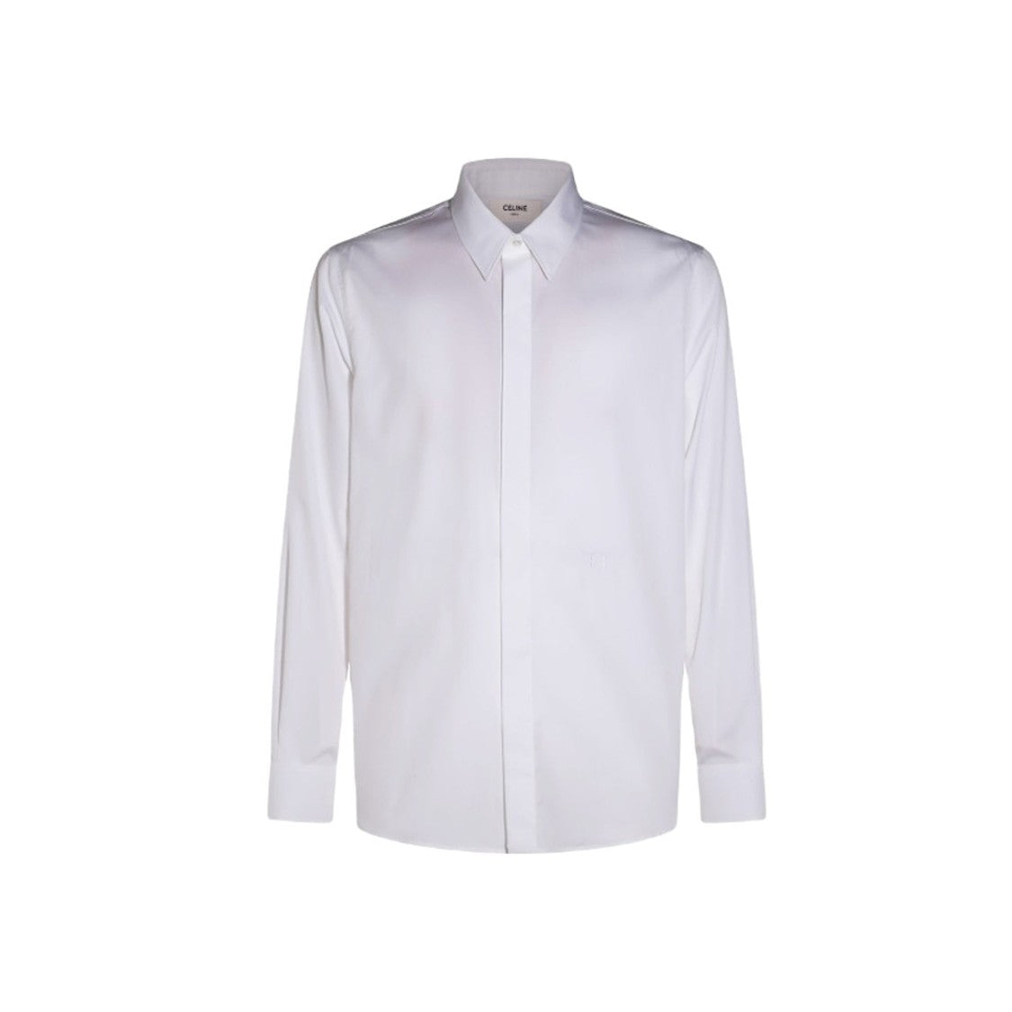 Celine White Cotton Poplin Shirt With Pointed Collar