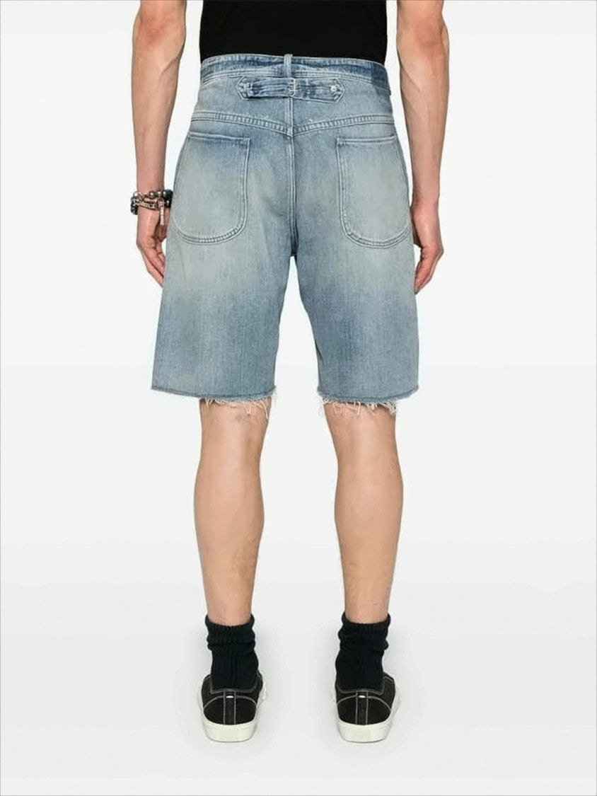 Maison Margiela Light Blue Denim Shorts With Frayed Hems And Adjustable Waistband