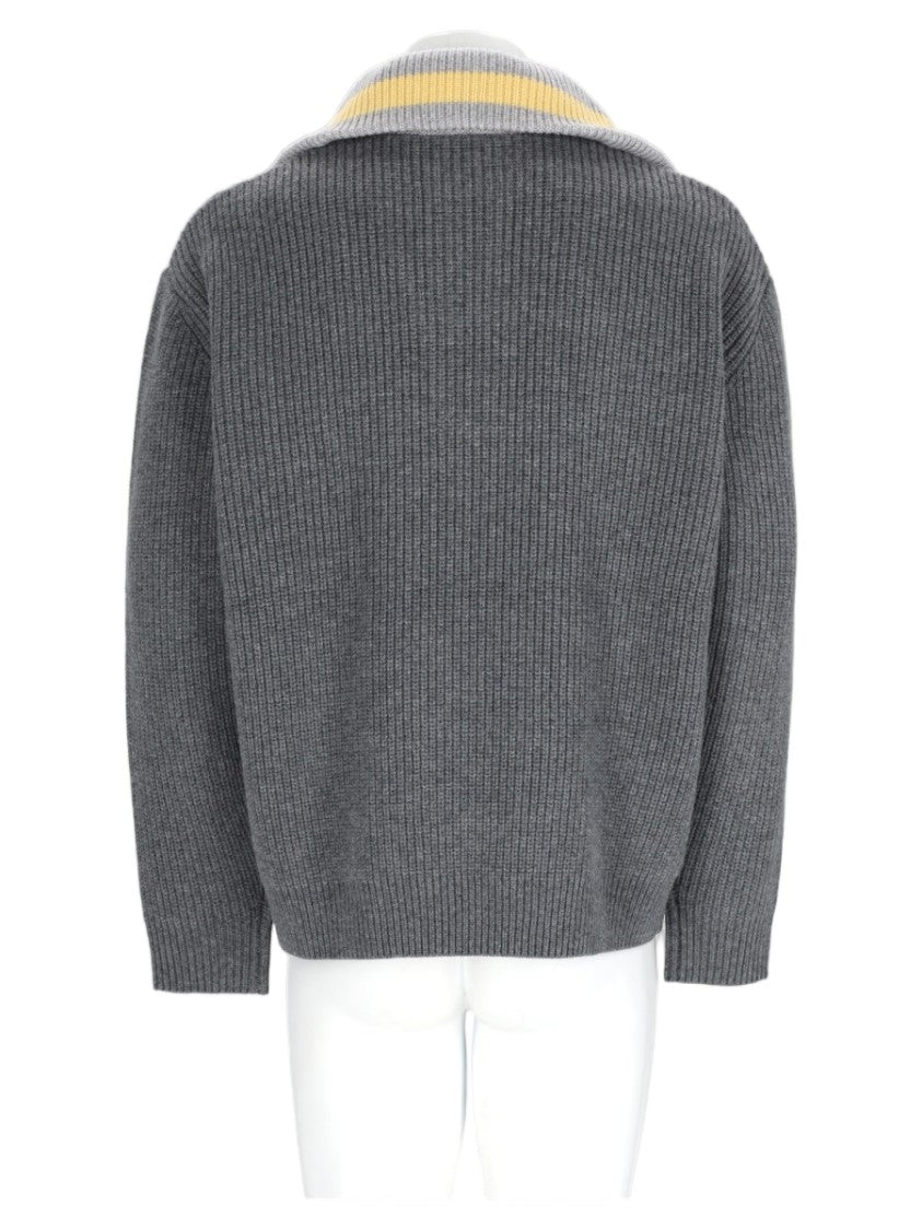 Drôle De Monsieur Grey V-Shaped Intarsia Wool-Cashmere Sweater