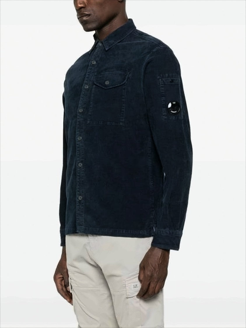 C.P. Company Navy Corduroy Jacket With Button-Up Front And Unique Lens Detail
