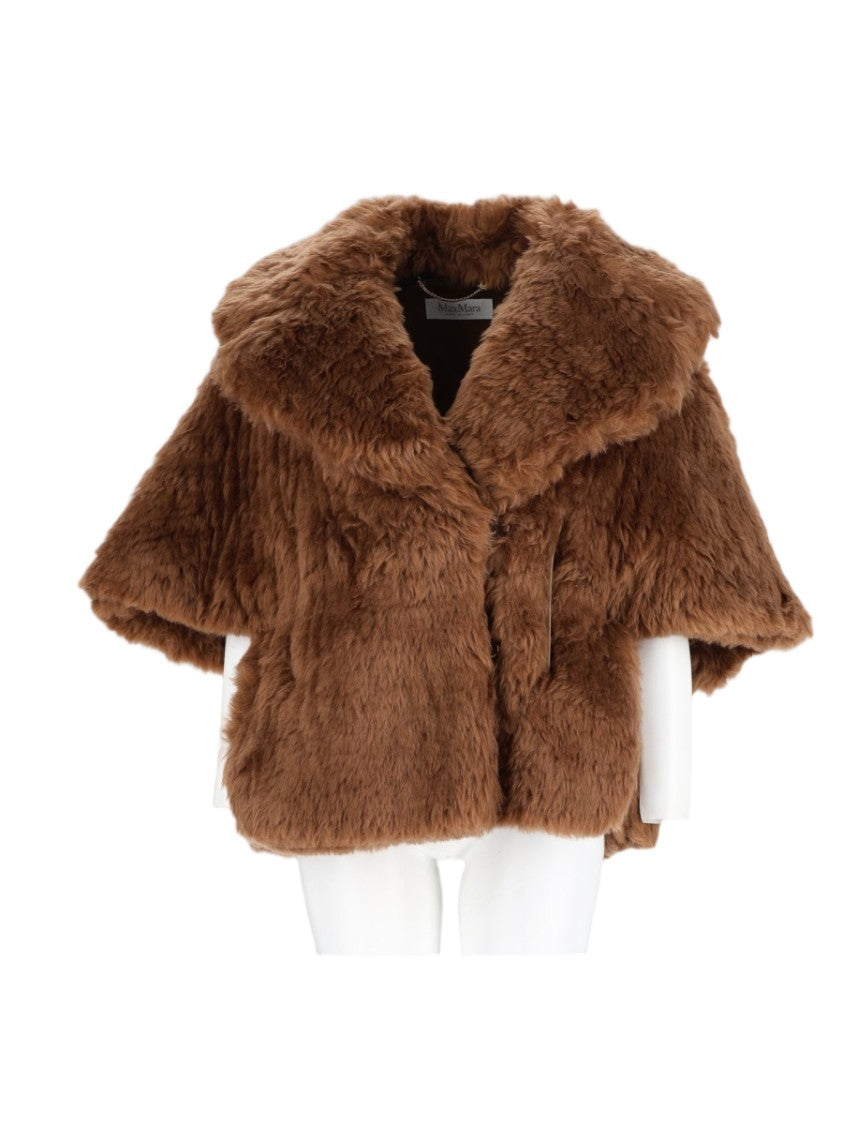 Max Mara Beige Virgin Wool Wide Collar Plush Coat