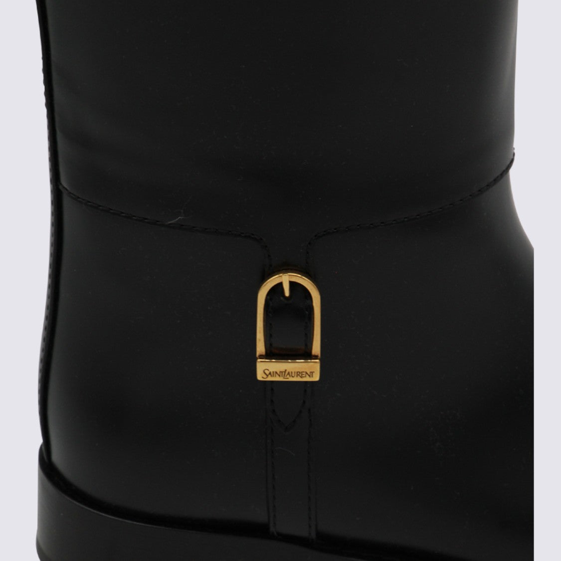 Saint Laurent Tall Black Boots With Gold-Tone Buckle Detail