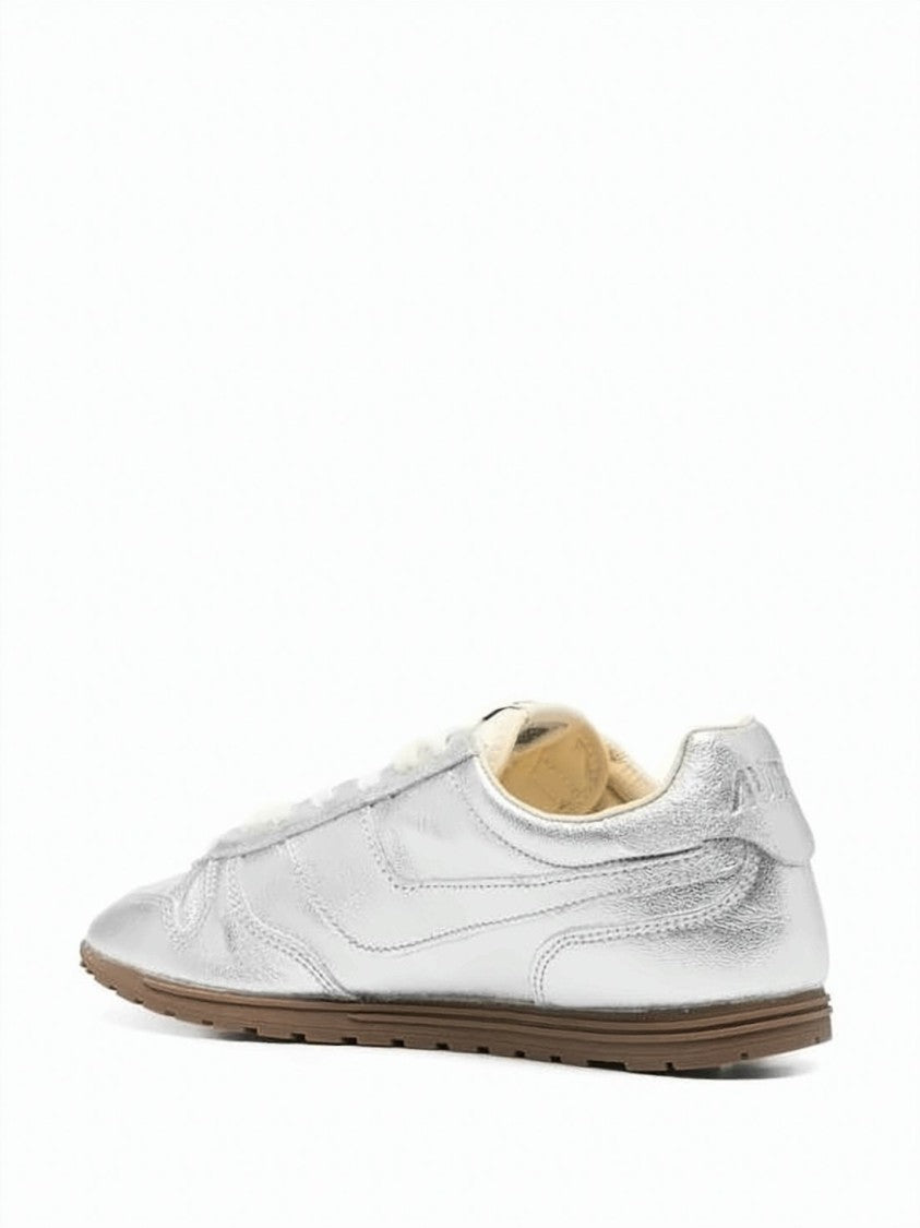 Autry Low-Profile Sneakers With Metallic Silver Leather Upper