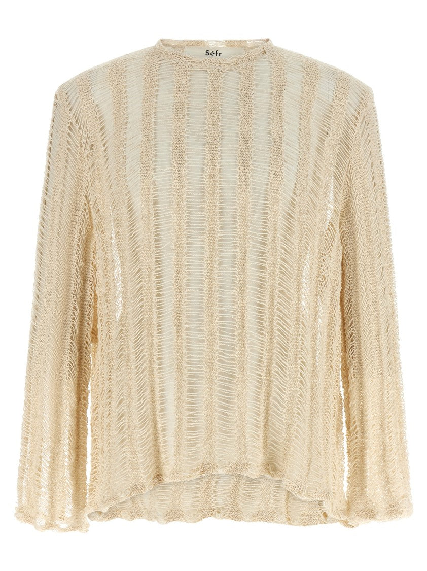 Séfr Flared Silhouette Crocheted Cotton Blend Sweater