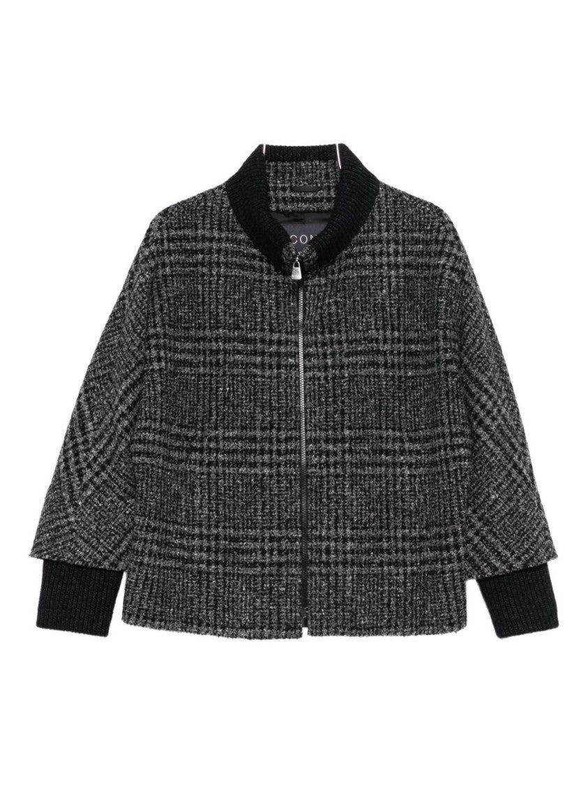 Cinzia Rocca Textured Checkered Jacket With Ribbed Collar