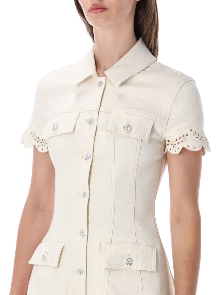 Self-Portrait Cream Cream Broderie Denim Dress